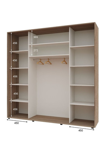 Шафа-купе тридверна 210*60*240 см Трюфель 3 двері Дзеркало Максі Комфорт Меблі (360429695)