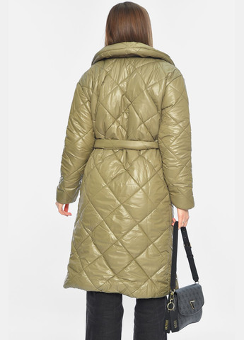 Оливкова демісезонна куртка жіноча подовжена демісезонна оливкового кольору Let's Shop
