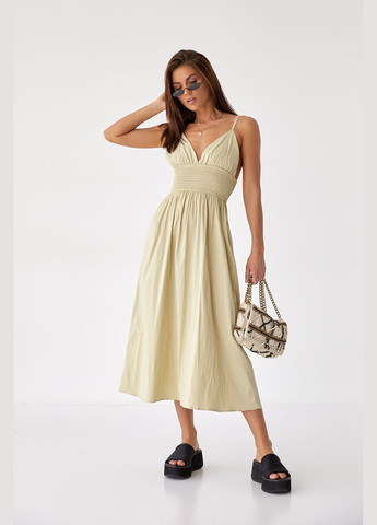 Горчичное повседневный длинный сарафан с открытой спиной бордо цвет s с открытыми плечами No Brand однотонное