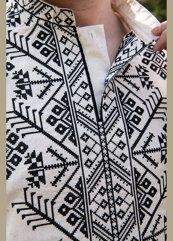 Молочна вишиванка чоловіча «спадщина» лляна сорочка з довгим рукавом візерунок орнамент приталена, вільна, пряма льон (333616107)