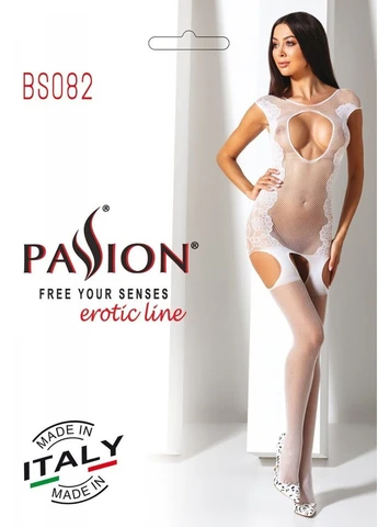 Бодістокінг з вирізом та імітацією панчіх BS082 Passion білий