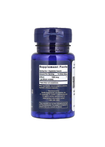Літій, 1000 мкг, 100 вегетаріанських капсул Life Extension (347600179)