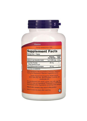 Вітамін С з шипшиною та біофлавоноїдами C-1000 250 таблеток Now Foods (357343066)