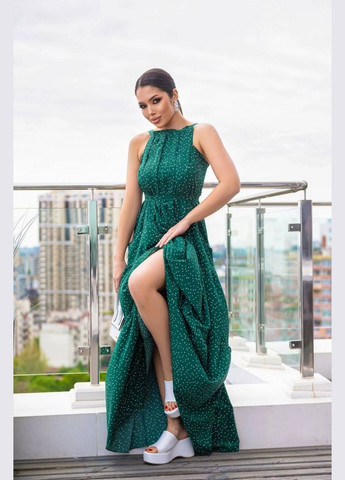 Зелена кежуал плаття а-силует Veles в горошок