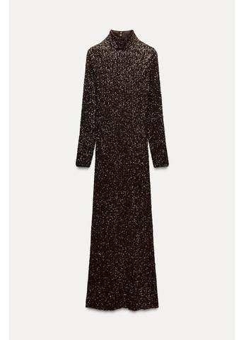 Коричнева довга сукня zw collection із блискітками Zara