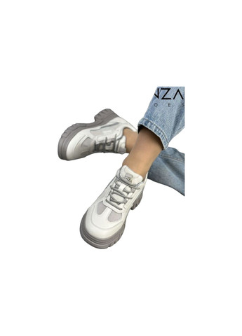 Белые всесезонные женские кроссовки бело-серые кожаные l-11-9r 23 см(р) Lonza