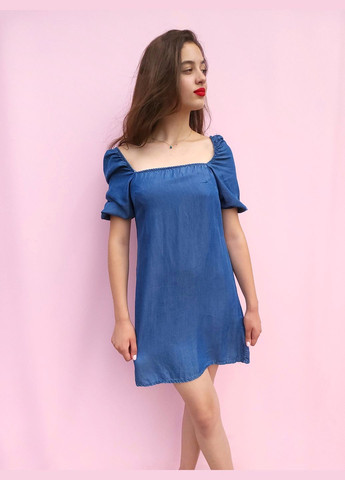 Синя повсякденний жіноча однотонна сукня легкий денім із резинкою на спинці Boohoo
