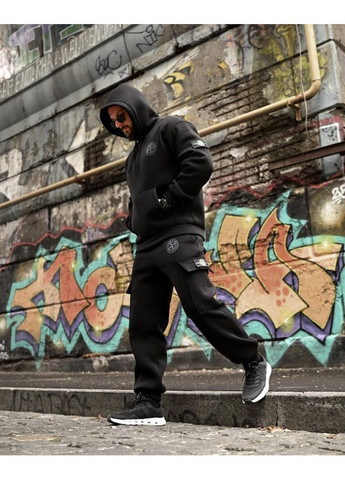 Стильний чоловічий костюм Stone Island на флісі чорний осінь/зима No Brand (368766244)