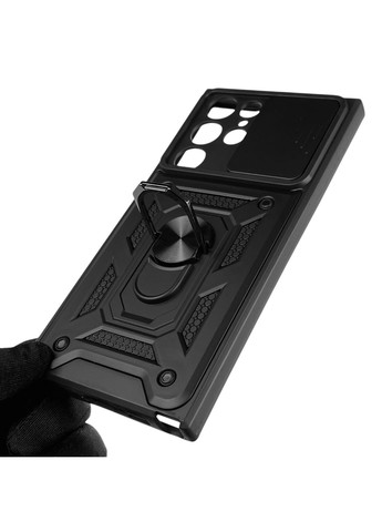 Чехол для Galaxy S22 Ultra (SM-S908B) бронированный с кольцом-держаталем со шторкой на самсунг с22 ультра черный rg1 Samsung (366230985)