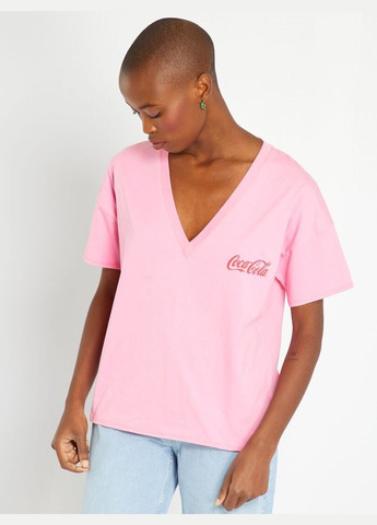 Розовая футболка,розовый с принтом, Kiabi