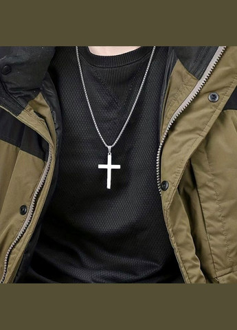 Чоловіча срібна підвіска з кулоном металевий ланцюжок на шию з хрестиком No Brand (328251257)