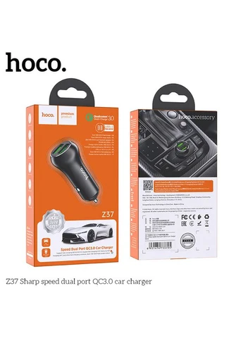 Адаптер автомобільний Sharp speed dual port Car charger Z37 |2USB, QC3.0, 3A, 36W| Hoco (368903311)