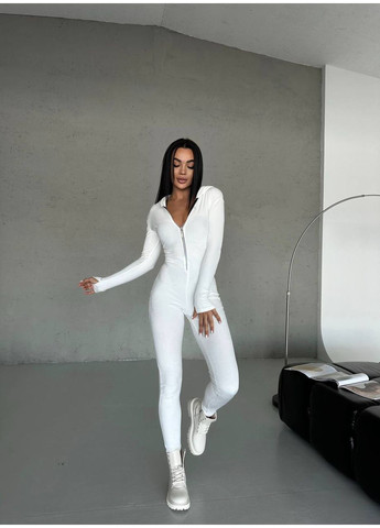 Жіночий велюровий комбінезон No Brand комбінезон-брюки однотонний білий спортивний, повсякденний велюр