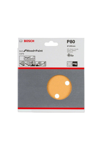 Шлифлист бумажный (150 мм, P80, 6 отверстий) шлифбумага шлифовальный диск (21165) Bosch (271985566)