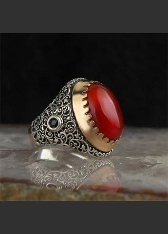 Мужское женское кольцо перстень серебристый с большим красным камнем и в узорах размер 19 Fashion Jewelry (289717585)