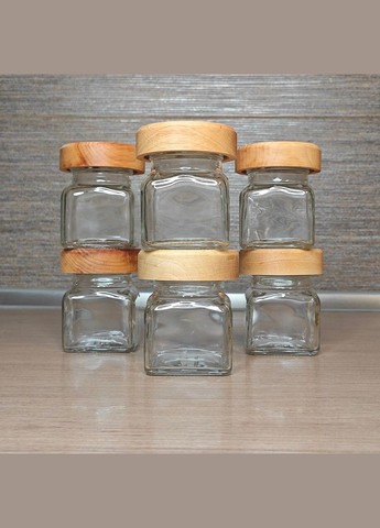 Набор стеклянных баночек для специй 6 шт 120 мл с деревянными крышками No Brand (323165904)