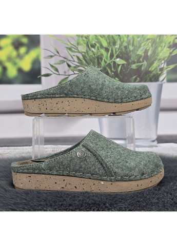 Зеленые тапочки домашние женские фетровые на танкетке Inblu