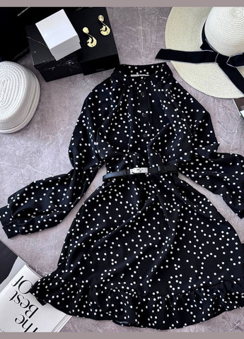 Черно-белое повседневный, кэжуал женское черно-белое платье No Brand в горошек