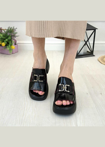 Черные сабо женские лаковые на широком устойчивом каблуке,. 39 размер Vasha para