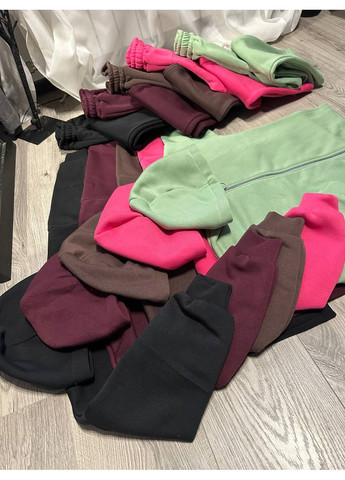 Чорний демісезонний костюм трендовий теплий штани палаццо та кофта на блискавці з капюшоном,трьохнитка на флісі Україна