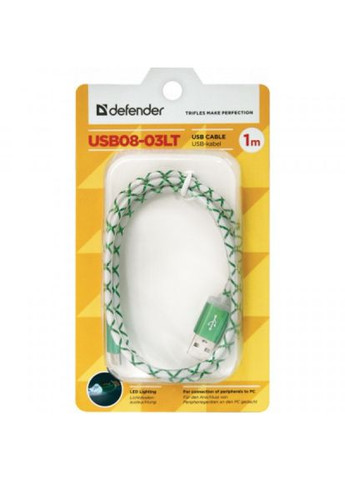 Кабель Defender usb08-03lt usb - micro usb, greenled backlight, 1m (268139631)