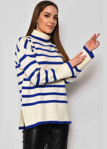 Білий зимовий светр жіночий напівбатальний в смужку біло-синього кольору пуловер Let's Shop