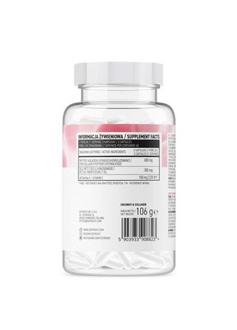 Морський колаген, кокосова олія і вітамін С Coconut & Collagen, 180 капсул Ostrovit (324420418)