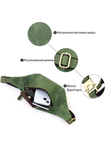 Модна сумка-бананка для чоловіків з натуральної vintage шкіри 23124 Зелений Shvigel (335081591)