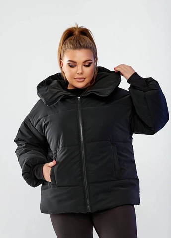Черная демисезонная объемная теплая куртка No Brand
