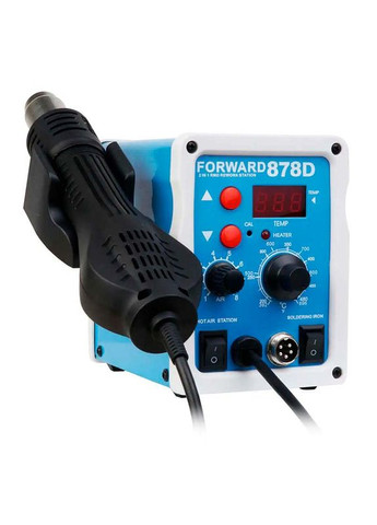 Паяльная станция 878D 2 в 1 термофен + паяльник, LED дисплей, 3 насадки, 100-480°C, 700 Вт. Forward (322567382)