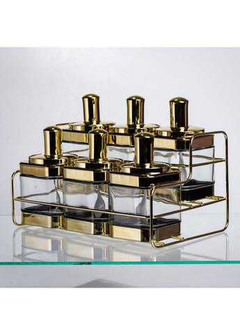 Набор стеклянных банок для сыпучих продуктов 6 шт с ложкой золотые контейнеры для хранения специй и приправ Yiwu (370432338)