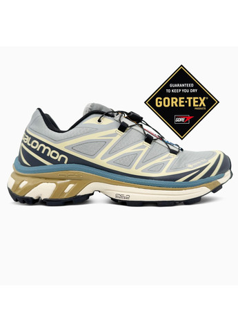 Голубые демисезонные кроссовки мужские Salomon XT-6 Blue Beige Gore-Tex | Саломон ХТ-11