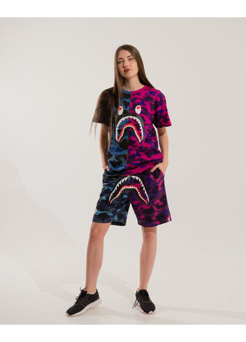 Футболка синьо-фіолетова Bape A Bathing Ape Shark Blue Purple Half Camo T-Shirt Womens - (356677819)