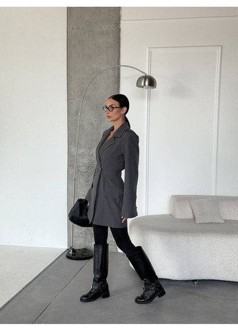 Сіра ділова жіноча елегантна сукня-піджак приталеного силуету сукня-жакет No Brand