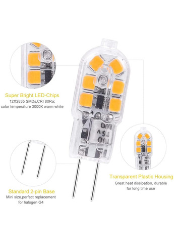 Світлодіодна лампа AIMHEIM G4 1,5 Вт 2700K, 180LM 12V No Brand (354828986)