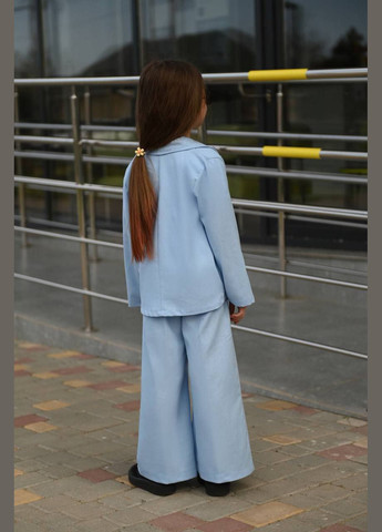 Блакитний літній костюм лляний для дівчаток popluzhnaya