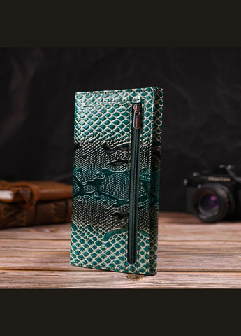 Лакований гаманець для жінок із натуральної фактурної шкіри з тисненням під рептилію зелений 21824 Canpellini (329197180)