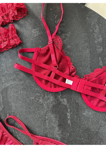 Бордовий балконет комплект білизни "premium" з поясом та гартери Vital-Textile з кісточками поліестер, еластан