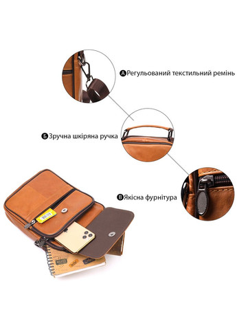 Сумка кросс боди кожаная мужская рыжая 21273 Vintage (329195456)