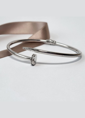 Серебряный браслет женский Гвоздь с белыми камнями 18 см серебро 925 пробы Родированное 3003р 8.85г Nobrand (363969316)