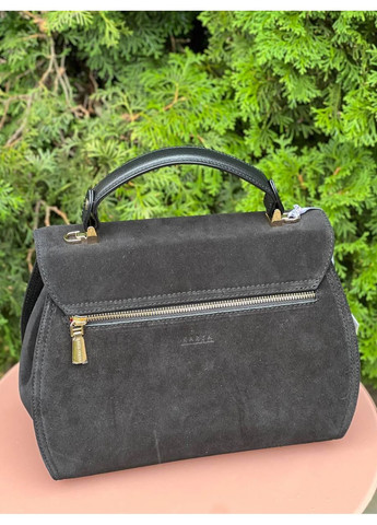 Сумка-сетчел Туреччина — натуральна замша чорна, середньої жорсткості, довгий регульований ремінь у комплекті Karya (356893776)