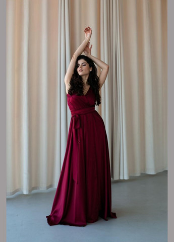Бордовое вечернее платье а-силуэт, на запах JadFashion однотонное
