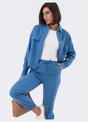 лляний костюм із брюками синій Dressa (287340357)