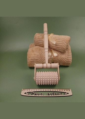 Масажер ручний роликовий дерев' яний для всього тіла 1 ролик з ручкою+подарунок No Brand (338433302)