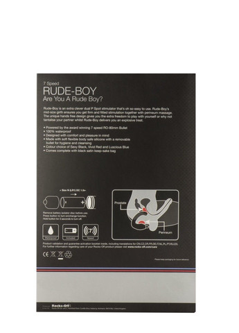 Вибромассажер простаты Rude-Boy Black, массаж промежности, макс диаметр 2,5см Rocks Off (334000778)