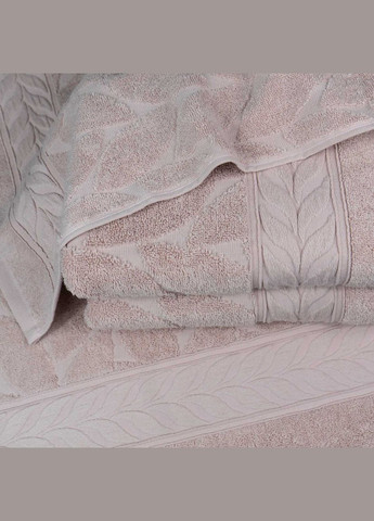 GM Textile полотенце махровое 50x90см премиум качества листья 550г/м2 (пудровый) комбинированный производство - Узбекистан