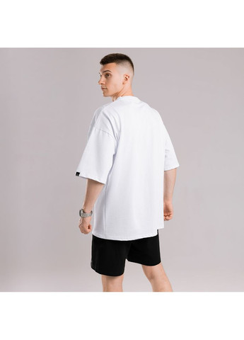 Біла стильна оверсайз футболка з надписом на горловині з коротким рукавом Vakko