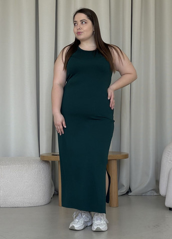 Зеленое повседневный длинное платье-майка в рубчик светло-бежевое 700000102 платье-майка, футляр Merlini однотонное