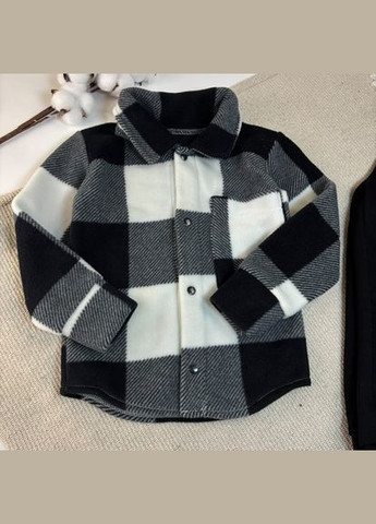 Черно-белый демисезонный черно-белая детская флисовая теплая рубашка в клетку+ черние штаны No Brand