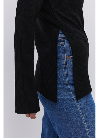 Женский трикотажный лонгслив в черный рубчик с асимметричным низом Arjen (364967537)